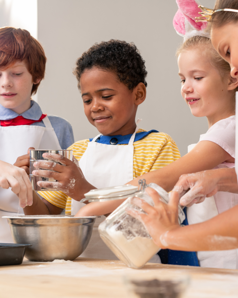 Kids cooking in classroom