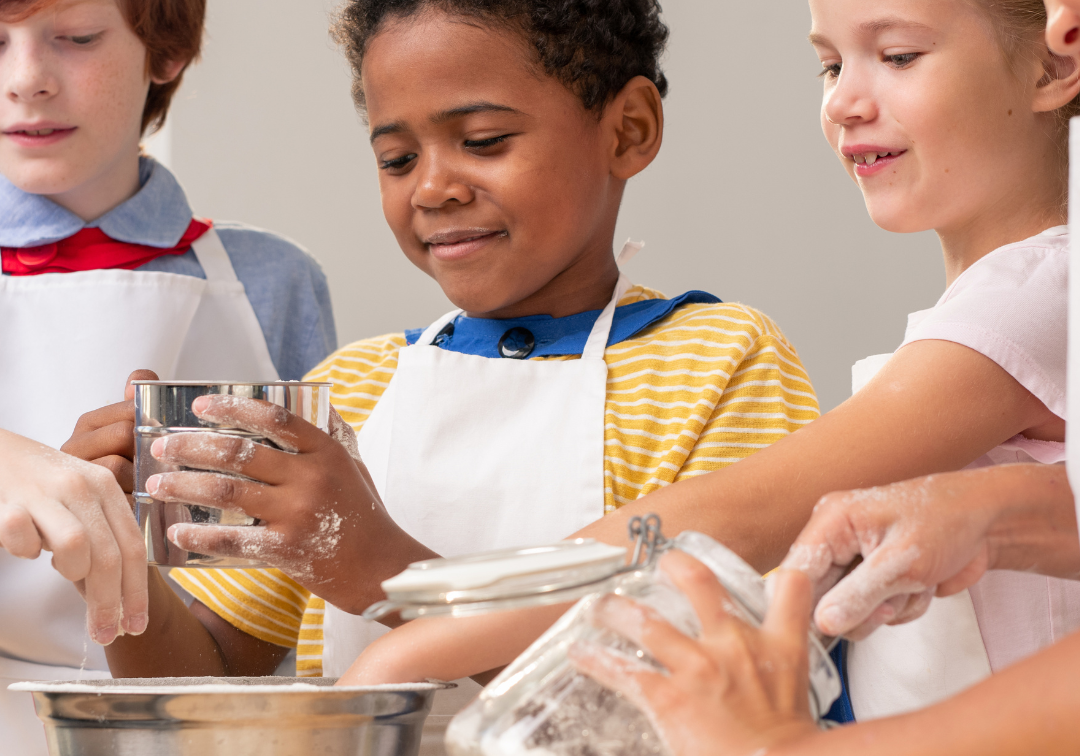 Kids cooking in classroom